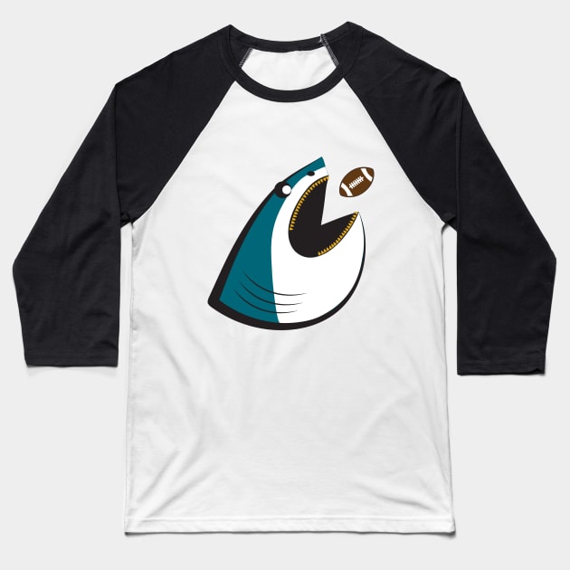 Football Shark Baseball T-Shirt by JustinParadisDesigns